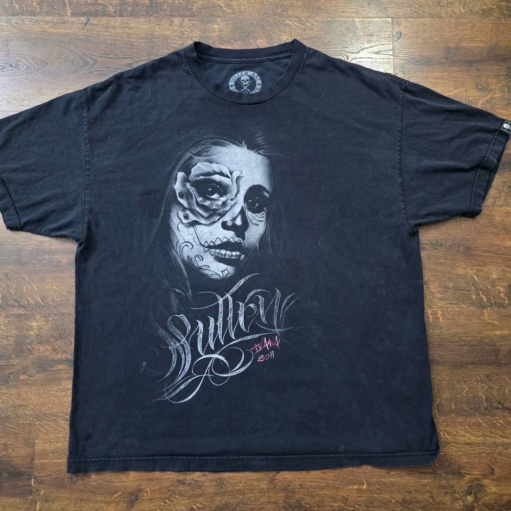 Sullen Art Collective Ivano 2011 Graphic T-Shirt Black Mens 2XL Sugar Skull Rose